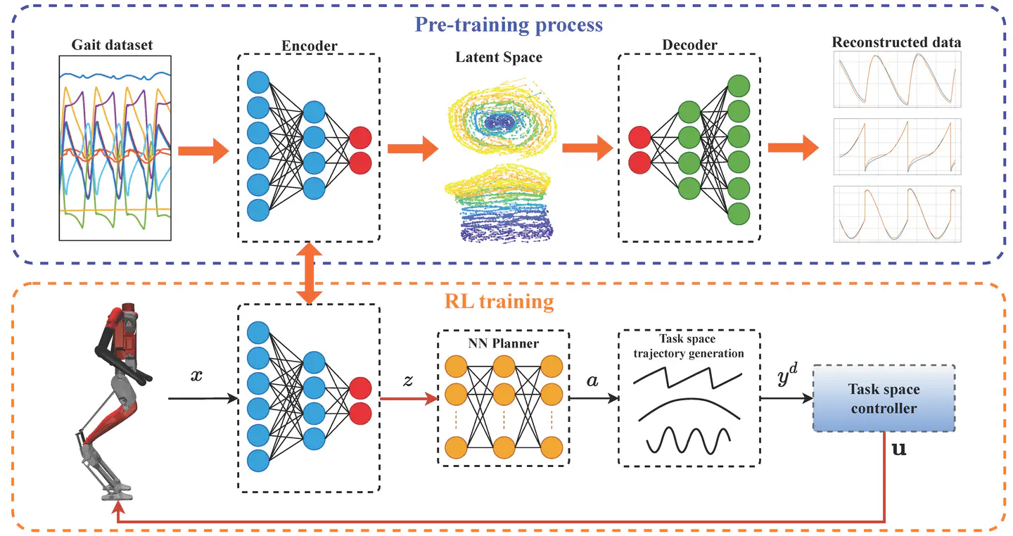 Data-driven latent space representation for robust bipedal locomotion learning
