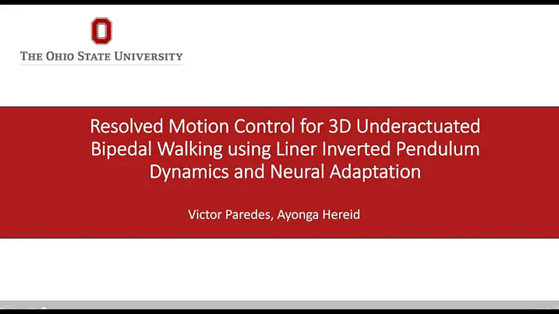 Resolved Motion Control for 3D Underactuated Bipedal Walker using LIP dynamics and Neural Adaptation